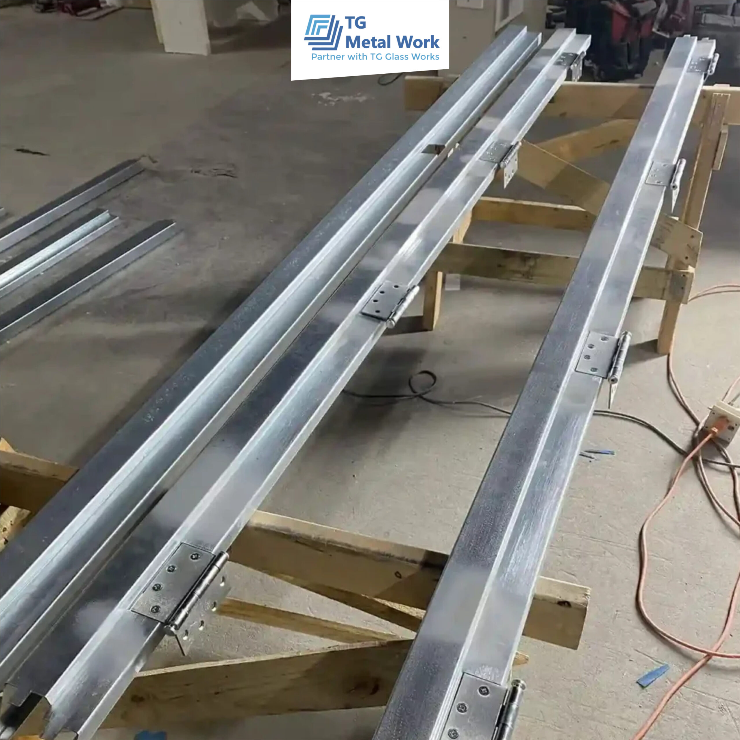Galvanized metal channels assembled in workshop by TG Metal Work